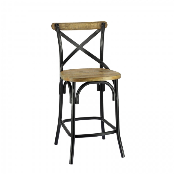 Tabouret bistrot en métal patiné noir et bois vieilli - Madie - 3