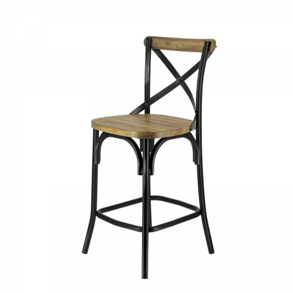 Tabouret bistrot en métal patiné noir et bois vieilli - Madie - 6