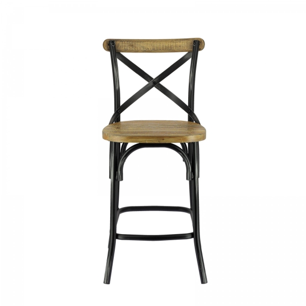 Tabouret bistrot en métal patiné noir et bois vieilli - Madie - 2