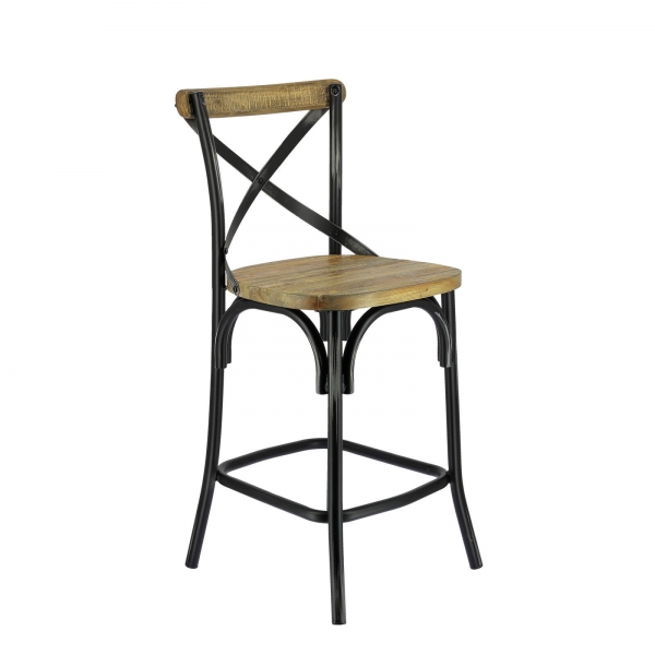 Tabouret bistrot en métal patiné noir et bois vieilli - Madie - 4
