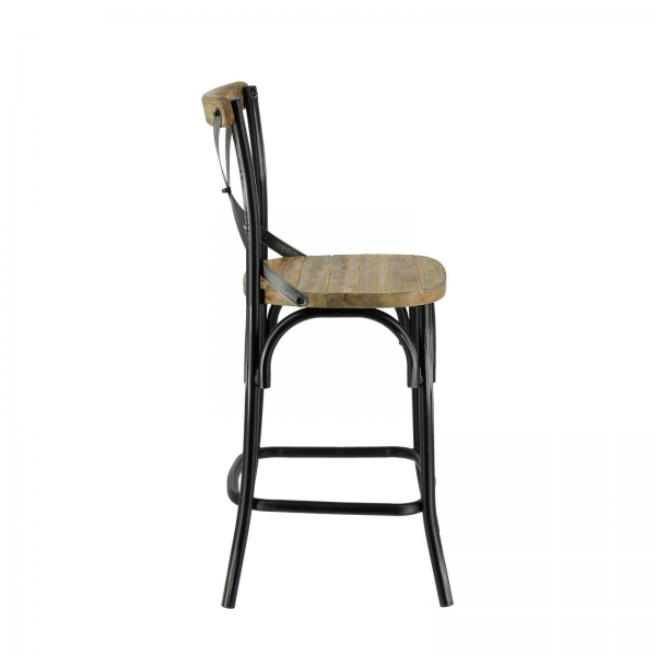 Tabouret bistrot en métal patiné noir et bois vieilli - Madie - 5