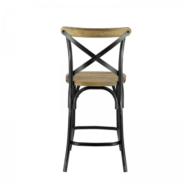 Tabouret bistrot en métal patiné noir et bois vieilli - Madie - 7