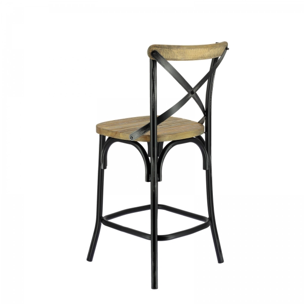 Tabouret bistrot en métal patiné noir et bois vieilli - Madie - 8