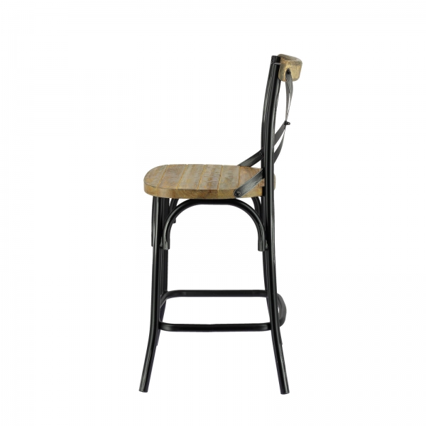 Tabouret bistrot en métal patiné noir et bois vieilli - Madie - 9
