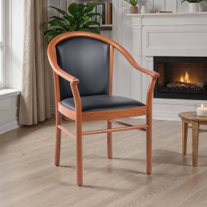 Fauteuil bridge de salon en bois avec assise et dossier noirs rembourrés - Manuela