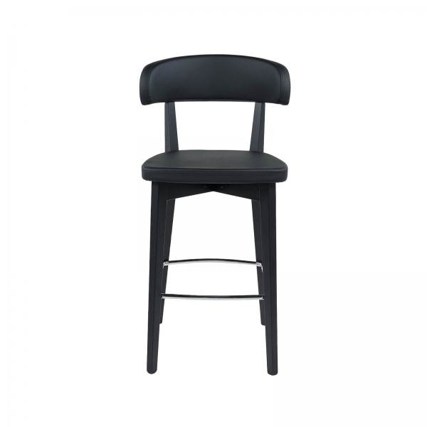 Tabouret hauteur 65 cm en bois massif avec assise et dossier rembourrés - Siren - 2