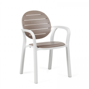 Fauteuil de jardin en polypropylène blanc et taupe - Palma