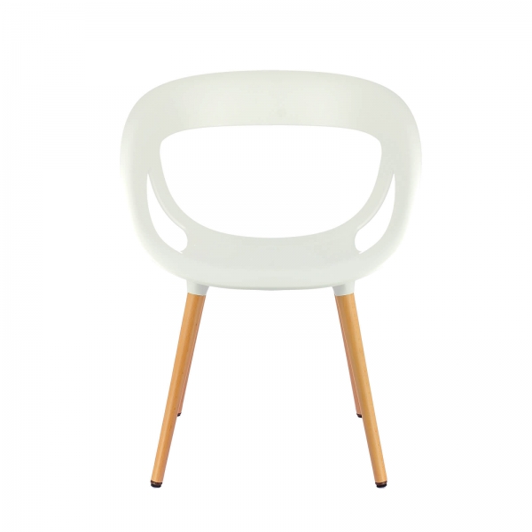 Fauteuil design italien coque ajourée en polypropylène blanc et pieds en bois - Moema - 3