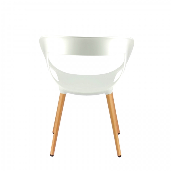 Fauteuil tendance italien coque ajourée en plastique blanc et pieds en bois - Moema - 6
