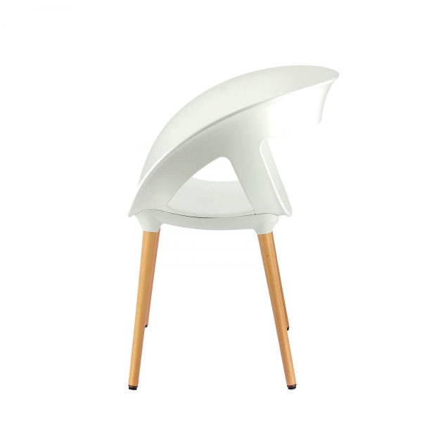 Fauteuil moderne italien coque ajourée en technopolymère blanc et pieds en bois - Moema - 7