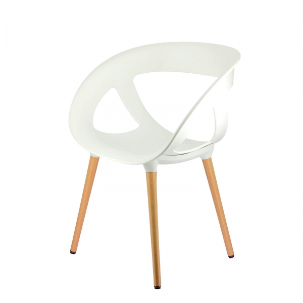 Fauteuil italien coque ajourée en technopolymère blanc et pieds en bois - Moema - 8