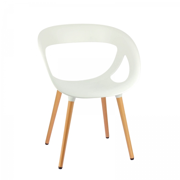 Fauteuil tendance italien coque ajourée en technopolymère blanc et pieds en bois - Moema - 2