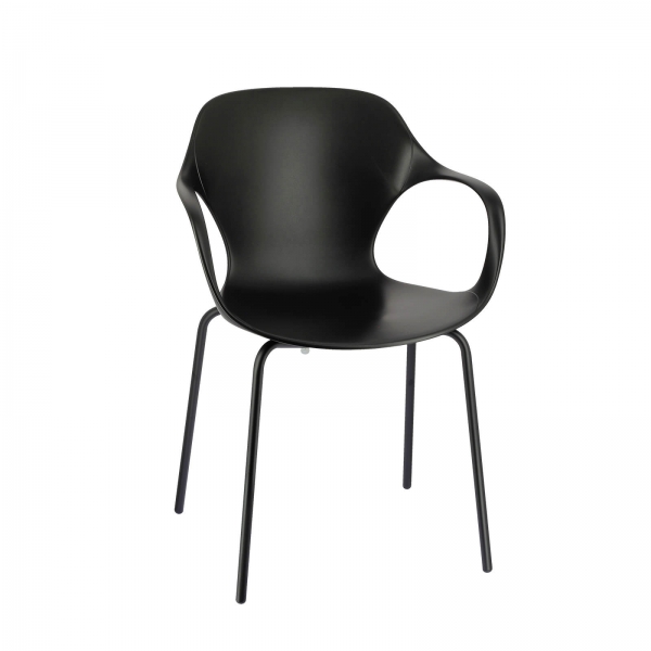 Fauteuil design italien empilable en polypropylène noir avec pieds en métal - OPS ! Connubia© - 2