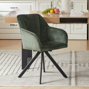 Fauteuil tournant en tissu vert avec pieds en métal - Claudie