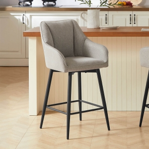 Tabouret snack pivotant avec accoudoirs en tissu recyclé et pieds en métal - Martin