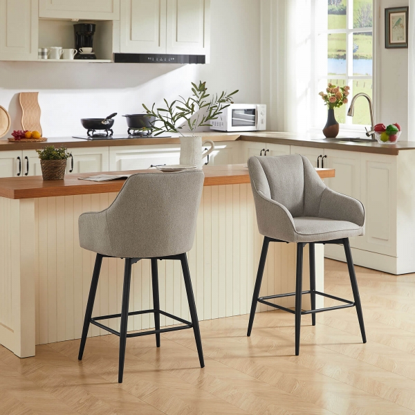 Tabouret snack pivotant avec accoudoirs en tissu recyclé et pieds en métal - Martin - 3